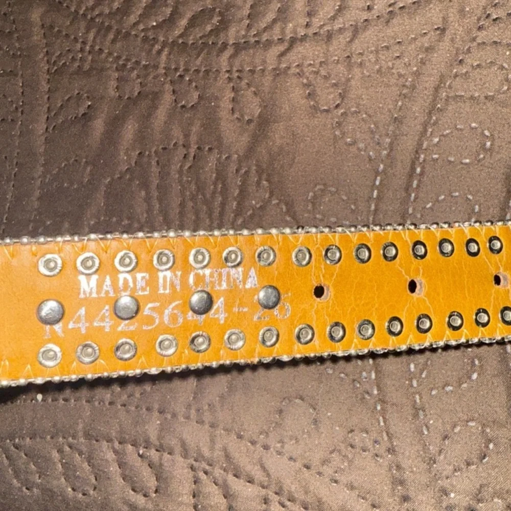 Girl’s Brown Leather Belt with Silver Buckle and Pink Accents
